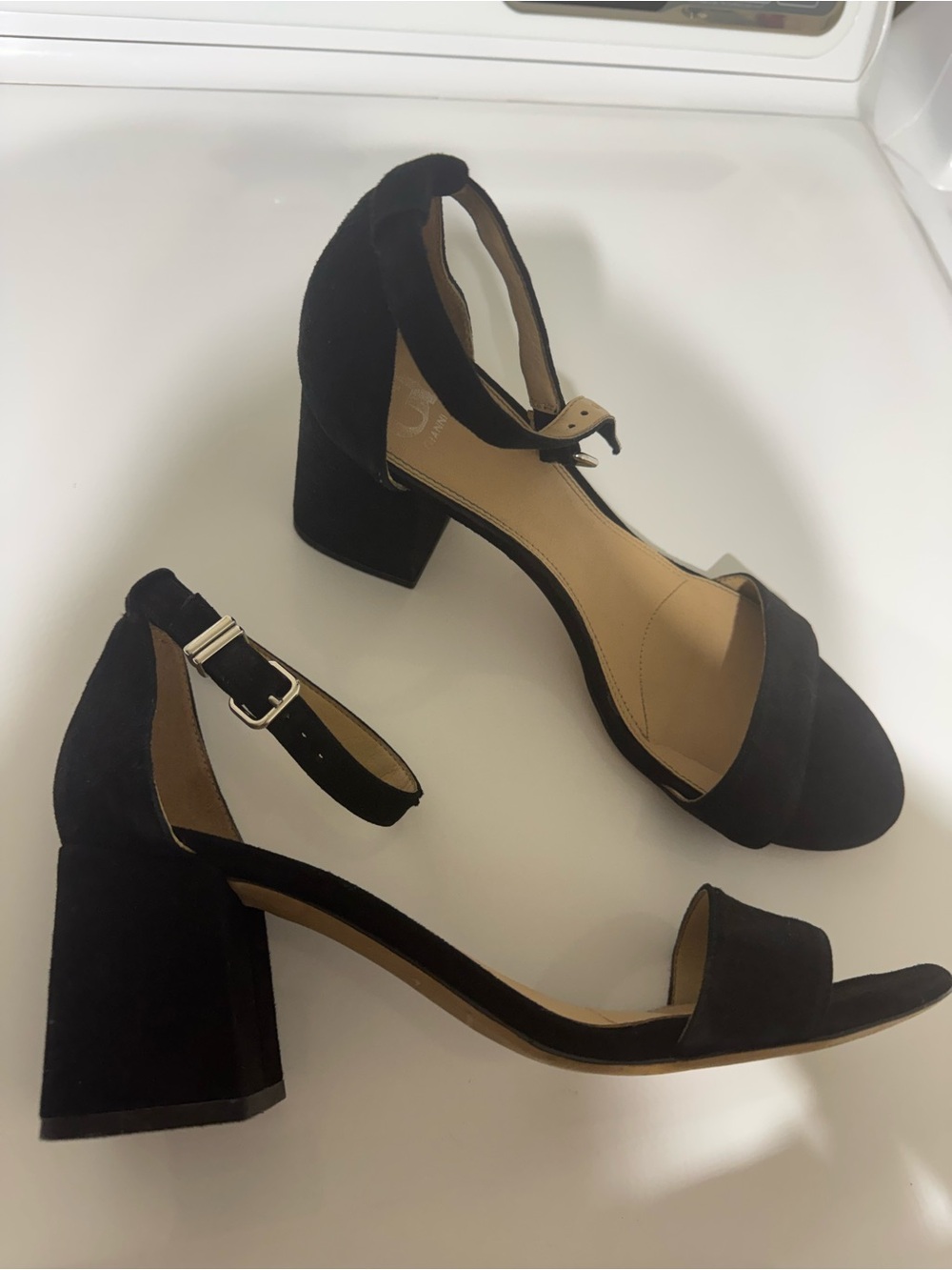Gianni Bini Black Suede Block Heel Sandals with Ankle Strap
